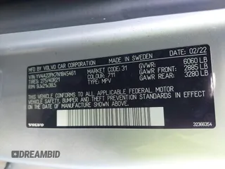 2022 Volvo XC90 Momentum with VIN YV4A22PK7N1845461, listed as a IAAI auction lot 42029880 with 37,794 mi miles and . Bid and sale history available at DreamBid. Image 9.