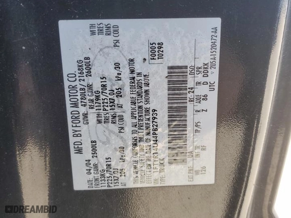 2004 Ford Ranger XL with VIN 1FTYR14U44PB27939, listed as a Copart auction lot 49176225 with 278,957 mi miles and Salvage Title. Bid and sale history available at carsss.com. Image 12.