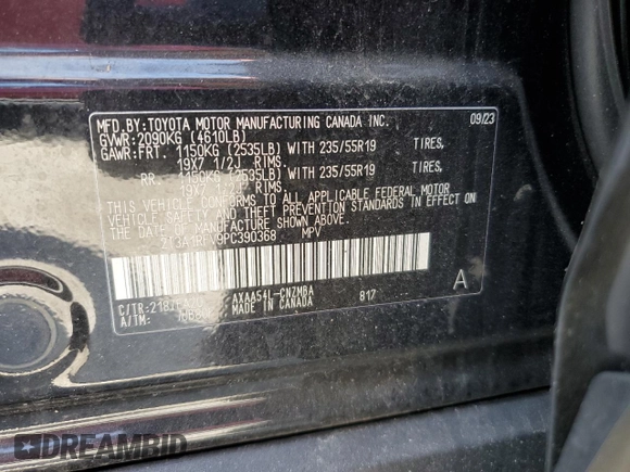 2023 Toyota RAV4 XLE Premium with VIN 2T3A1RFV9PC390368, listed as a Copart auction lot 47076365 with 10,609 mi miles and Salvage Title. Bid and sale history available at carsss.com. Image 13.