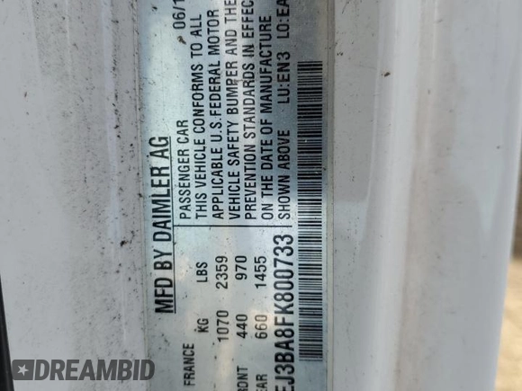 2015 Smart fortwo Passion z VIN WMEEJ3BA8FK800733, wystawiony jako Copart lot #57268944 z przebiegiem Nie podano mil oraz Szkoda całkowita • Salvage title. Historia ofert i sprzedaży dostępna na DreamBid. Obrazek 12.