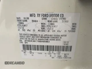 2008 Ford Edge SE with VIN 2FMDK36C78BA95483, listed as a IAAI auction lot 42001287 with 208,464 mi miles. Bid and sale history available at carsss.com. Image 9.