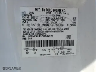 2012 Ford F-150 XL with VIN 1FTNF1CT5CKD64925, listed as a Copart auction lot 74139544 with 294,233 mi miles and Salvage Title. Bid and sale history available at carsss.com. Image 13.
