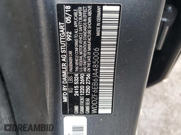 2018 Mercedes-Benz E-Class AMG E 43 with VIN WDDZF6EB6JA485006, listed as a Copart auction lot 82684584 with 0 mi miles and Salvage Title. Bid and sale history available at carsss.com. Image 12.