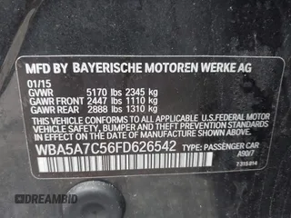 2015 BMW 5 Series 528i xDrive with VIN WBA5A7C56FD626542, listed as a IAAI auction lot 42214621 with 101,826 mi miles and . Bid and sale history available at DreamBid. Image 9.