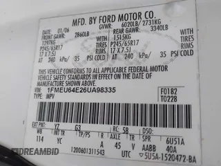 2006 Ford Explorer Eddie Bauer with VIN 1FMEU64E26UA98335, listed as a IAAI auction lot 42655017 with 220,365 mi miles and . Bid and sale history available at DreamBid. Image 9.