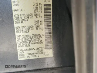 2015 Nissan Titan SL with VIN 1N6AA0ED5FN510723, listed as a Copart auction lot 60952184 with 177,435 mi miles and Salvage Title. Bid and sale history available at carsss.com. Image 12.