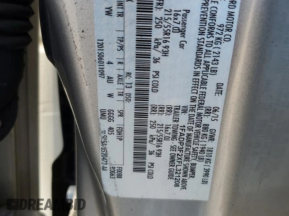 2015 Ford Focus SE with VIN 1FADP3F2XFL321208, listed as a Copart auction lot 61413005 with 139,439 mi miles and Salvage title. Bid and sale history available at DreamBid. Image 13.