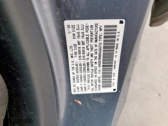 2006 Honda CR-V EX SE with VIN SHSRD78996U424710, listed as a Copart auction lot 50732685 with 183,782 mi miles and Salvage Title. Bid and sale history available at carsss.com. Image 14.