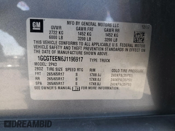 2018 Chevrolet Colorado 4WD ZR2 z VIN 1GCGTEEN6J1196917, wystawiony jako Copart lot #52257535 z przebiegiem 52 299 mil mil oraz Szkoda całkowita • Salvage title. Historia ofert i sprzedaży dostępna na DreamBid. Obrazek 12.
