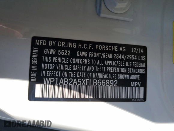 2015 Porsche Macan S with VIN WP1AB2A5XFLB66892, listed as a Copart auction lot 75057063 with Not Provided miles and Salvage Title. Bid and sale history available at carsss.com. Image 13.