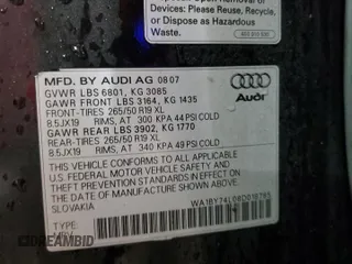 2008 Audi Q7 Premium with VIN WA1BY74L08D018785, listed as a Copart auction lot 47551055 with 136,130 mi miles and Salvage title. Bid and sale history available at DreamBid. Image 13.