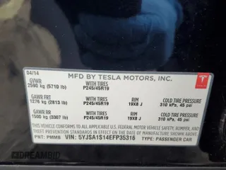 2014 Tesla Model S 60 with VIN 5YJSA1S14EFP35316, listed as a Copart auction lot 45397015 with 78,858 mi miles and Salvage title. Bid and sale history available at DreamBid. Image 13.