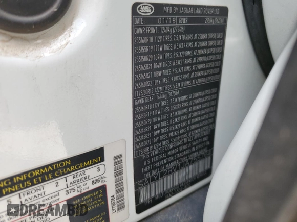2018 Land Rover Range Rover Velar R-Dynamic SE with VIN SALYL2RV1JA755764, listed as a Copart auction lot 56980485 with 70,119 mi miles and Salvage title. Bid and sale history available at DreamBid. Image 13.