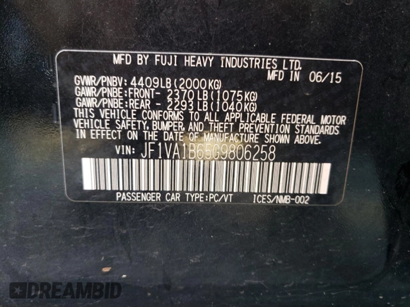 2016 Subaru WRX with VIN JF1VA1B65G9806258, listed as a Copart auction lot 69103803 with 156,113 mi miles. Bid and sale history available at carsss.com. Image 14.