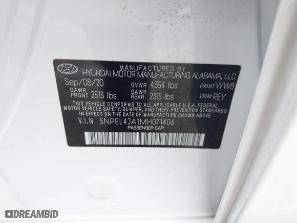 2021 Hyundai Sonata SEL with VIN 5NPEL4JA1MH071406, listed as a IAAI auction lot 41807387 with 22,234 mi miles. Bid and sale history available at carsss.com. Image 9.