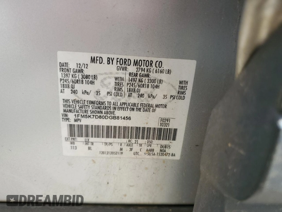 2013 Ford Explorer XLT z VIN 1FM5K7D80DGB81456, wystawiony jako Copart lot #56391335 z przebiegiem 133 204 mil mil oraz Szkoda całkowita • Salvage title. Historia ofert i sprzedaży dostępna na DreamBid. Obrazek 13.