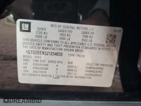 2018 GMC Canyon 4WD Denali with VIN 1GTG6EEN0J1234830, listed as a Copart auction lot 86724124 with 52,227 mi miles and Salvage Title. Bid and sale history available at carsss.com. Image 14.