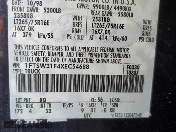 1999 Ford F-350 XL с VIN 1FTSW31F4XEC54688, выставлен на аукционе Copart как лот 62053925 с пробегом 196 767 миль миль и Списание • Salvage title. История ставок и продаж доступна на DreamBid. Изображение 12.