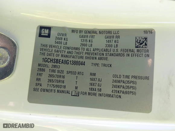 2016 Chevrolet Colorado 2WD WT with VIN 1GCHSBEA8G1388044, listed as a IAAI auction lot 41468775 with 75,796 mi miles. Bid and sale history available at carsss.com. Image 9.