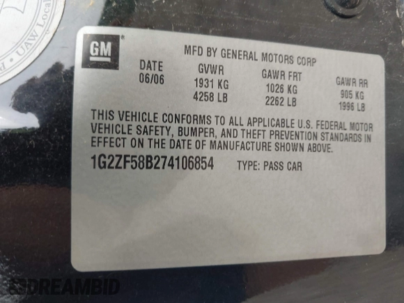 2007 Pontiac G6 1SV Value Leader with VIN 1G2ZF58B274106854, listed as a IAAI auction lot 42813520 with 155,935 mi miles and . Bid and sale history available at DreamBid. Image 9.