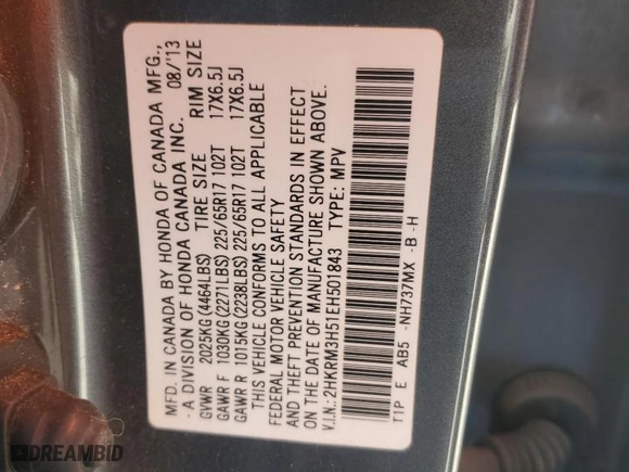 2014 Honda CR-V EX with VIN 2HKRM3H51EH501843, listed as a Copart auction lot 48915195 with 176,558 mi miles and Clean Title. Bid and sale history available at carsss.com. Image 16.