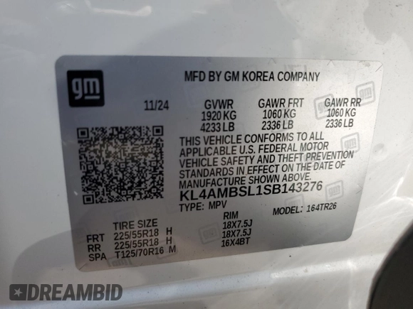 2025 Buick Encore GX Preferred with VIN KL4AMBSL1SB143276, listed as a Copart auction lot 63394905 with 9,410 mi miles and Salvage title. Bid and sale history available at DreamBid. Image 14.