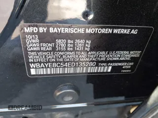 2014 BMW 7 Series ALPINA B7 with VIN WBAYE8C54ED135280, listed as a IAAI auction lot 41808186 with 76,786 mi miles. Bid and sale history available at carsss.com. Image 9.