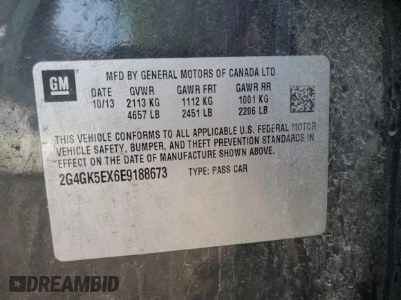 2014 Buick Regal with VIN 2G4GK5EX6E9188673, listed as a Copart auction lot 60633065 with 141,354 mi miles and Salvage title. Bid and sale history available at DreamBid. Image 12.