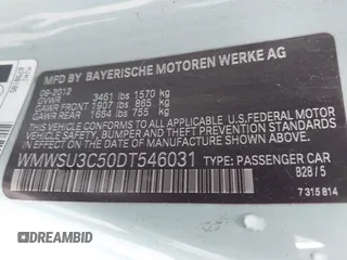2013 MINI Hardtop with VIN WMWSU3C50DT546031, listed as a IAAI auction lot 42542290 with 119,711 mi miles and . Bid and sale history available at DreamBid. Image 9.