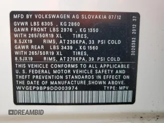 2013 Volkswagen Touareg Sport с VIN WVGEP9BP9DD003974, выставлен на аукционе Copart как лот 75106234 с пробегом 211 323 миль миль и Чистый • Clean title. История ставок и продаж доступна на DreamBid. Изображение 13.