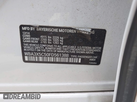 2015 BMW 3 Series 328i Gran Turismo xDrive с VIN WBA3X5C50FD561388, выставлен на аукционе IAAI как лот 42221204 с пробегом 192 360 миль миль и . История ставок и продаж доступна на DreamBid. Изображение 9.