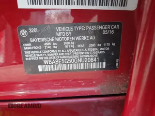 2016 BMW 3 Series 320i xDrive с VIN WBA8E5G50GNU20841, выставлен на аукционе IAAI как лот 41684968 с пробегом 118 058 миль миль и . История ставок и продаж доступна на DreamBid. Изображение 9.