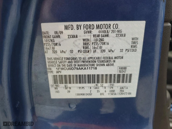 2010 Ford Escape XLT with VIN 1FMCU0D79AKA11718, listed as a Copart auction lot 42770415 with 131,244 mi miles and Clean Title. Bid and sale history available at carsss.com. Image 14.