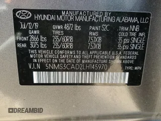 2020 Hyundai Santa Fe SEL with VIN 5NMS3CAD2LH145970, listed as a Copart auction lot 64923902 with 15,713 mi miles. Bid and sale history available at carsss.com. Image 10.