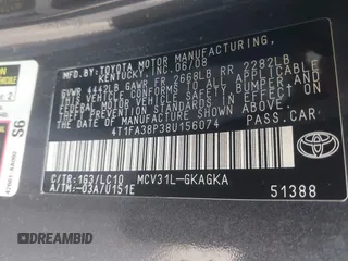 2008 Toyota Solara SE z VIN 4T1FA38P38U156074, wystawiony jako IAAI lot #41888974 z przebiegiem 85 952 mil mil oraz . Historia ofert i sprzedaży dostępna na DreamBid. Obrazek 9.