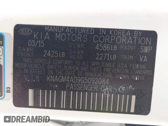2016 Kia Optima Hybrid with VIN KNAGM4AD9G5092084, listed as a IAAI auction lot 41879089 with 141,927 mi miles. Bid and sale history available at carsss.com. Image 9.