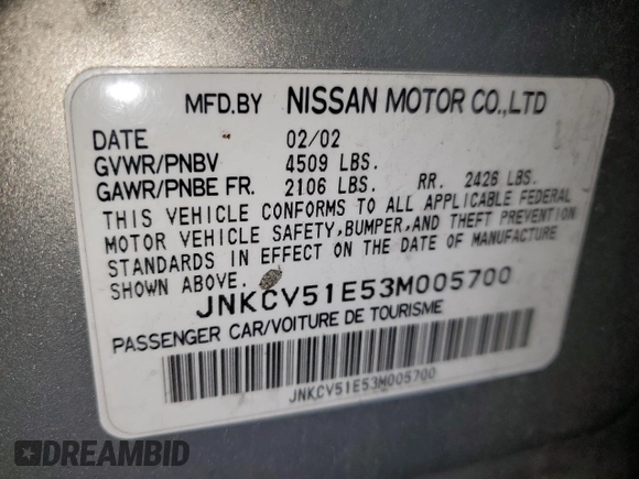 2003 Infiniti G35 w/Leather z VIN JNKCV51E53M005700, wystawiony jako Copart lot #45799755 z przebiegiem Nie podano mil oraz Nie do naprawy • Non repairable. Historia ofert i sprzedaży dostępna na DreamBid. Obrazek 12.