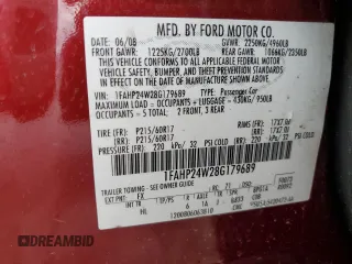 2008 Ford Taurus SEL with VIN 1FAHP24W28G179689, listed as a Copart auction lot 51429015 with 156,681 mi miles and Salvage Title. Bid and sale history available at carsss.com. Image 14.