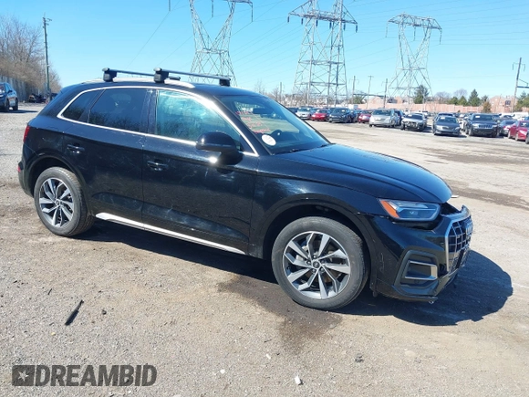 2021 Audi Q5 Premium Plus with VIN WA1BAAFY0M2018978, listed as a IAAI auction lot 41827330 with 72,730 mi miles. Bid and sale history available at carsss.com. Image 1.