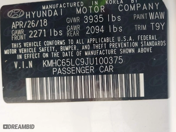 2018 Hyundai Ioniq Hybrid Blue with VIN KMHC65LC9JU100375, listed as a IAAI auction lot 41459280 with 85,209 mi miles. Bid and sale history available at carsss.com. Image 9.