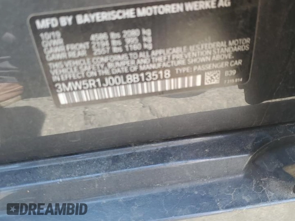 2020 BMW 3 Series 330i z VIN 3MW5R1J00L8B13518, wystawiony jako Copart lot #56289265 z przebiegiem 74 336 mil mil oraz Czysty tytuł • Clean title. Historia ofert i sprzedaży dostępna na DreamBid. Obrazek 13.