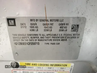 2012 Chevrolet Malibu 1LS with VIN 1G1ZB5E01CF259713, listed as a Copart auction lot 52376125 with 170,211 mi miles and Salvage Title. Bid and sale history available at DreamBid. Image 12.