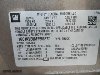2015 Chevrolet Silverado 2500HD LT with VIN 1GC1KVE88FF556377, listed as a Copart auction lot 42964545 with 0 mi miles and Salvage Title. Bid and sale history available at carsss.com. Image 13.
