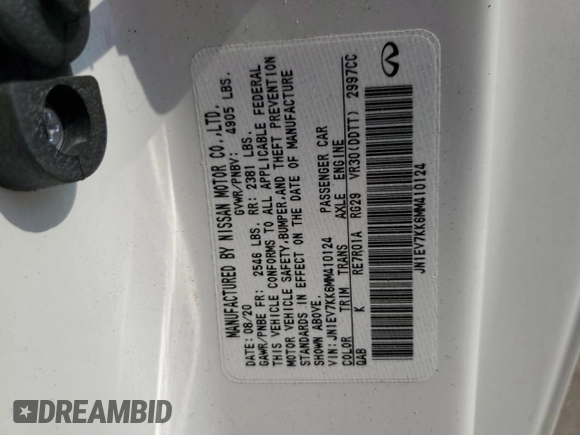 2021 Infiniti Q60 Luxe with VIN JN1EV7KK6MM410124, listed as a Copart auction lot 66422574 with 23,741 mi miles and Salvage title. Bid and sale history available at DreamBid. Image 14.