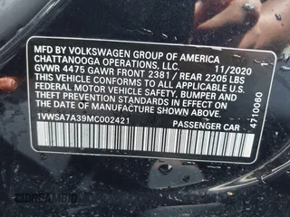 2021 Volkswagen Passat SE z VIN 1VWSA7A39MC002421, wystawiony jako IAAI lot #42097326 z przebiegiem 99 693 mil mil oraz . Historia ofert i sprzedaży dostępna na DreamBid. Obrazek 9.