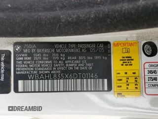 2006 BMW 7 Series 750i с VIN WBAHL835X6DT01146, выставлен на аукционе Copart как лот 58617325 с пробегом 99 178 миль миль и Чистый • Clean title. История ставок и продаж доступна на DreamBid. Изображение 12.