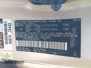 2014 Toyota Sienna Ltd with VIN 5TDDK3DCXES088559, listed as a IAAI auction lot 41534244 with 252,783 mi miles. Bid and sale history available at carsss.com. Image 9.