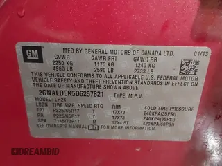2013 Chevrolet Equinox LT with VIN 2GNALDEK5D6257821, listed as a IAAI auction lot 41709959 with 138,744 mi miles. Bid and sale history available at carsss.com. Image 9.