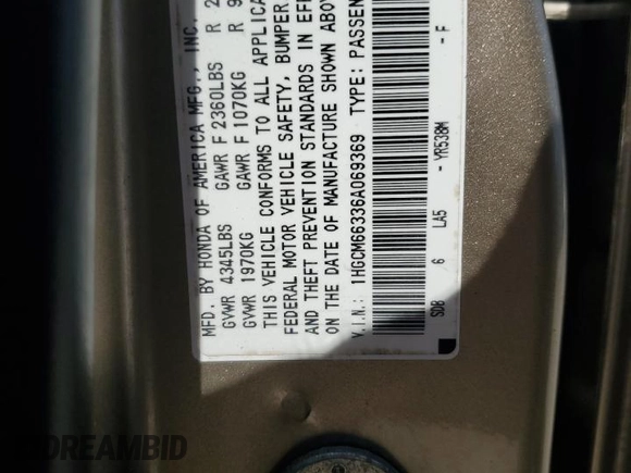 2006 Honda Accord LX with VIN 1HGCM66336A069369, listed as a Copart auction lot 63100415 with 139,974 mi miles and Salvage title. Bid and sale history available at DreamBid. Image 12.