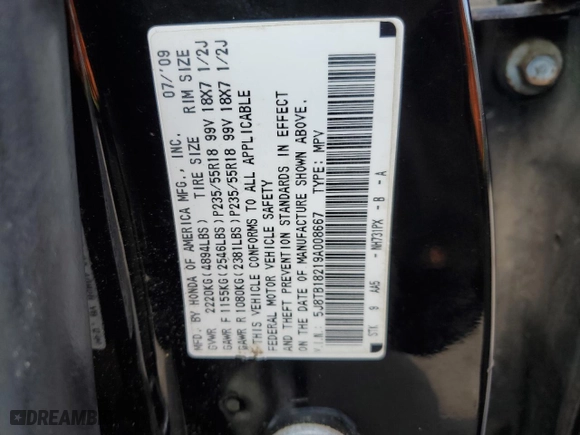 2009 Acura RDX with VIN 5J8TB18219A008667, listed as a Copart auction lot 71606904 with 293,558 mi miles and Salvage Title. Bid and sale history available at carsss.com. Image 16.